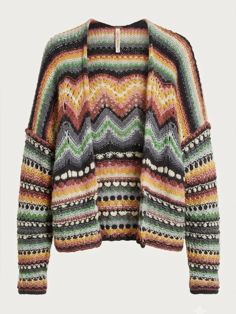 Free People Feeling Nostalgic Cardigan Open Front Crochet Knit Striped Boho XL